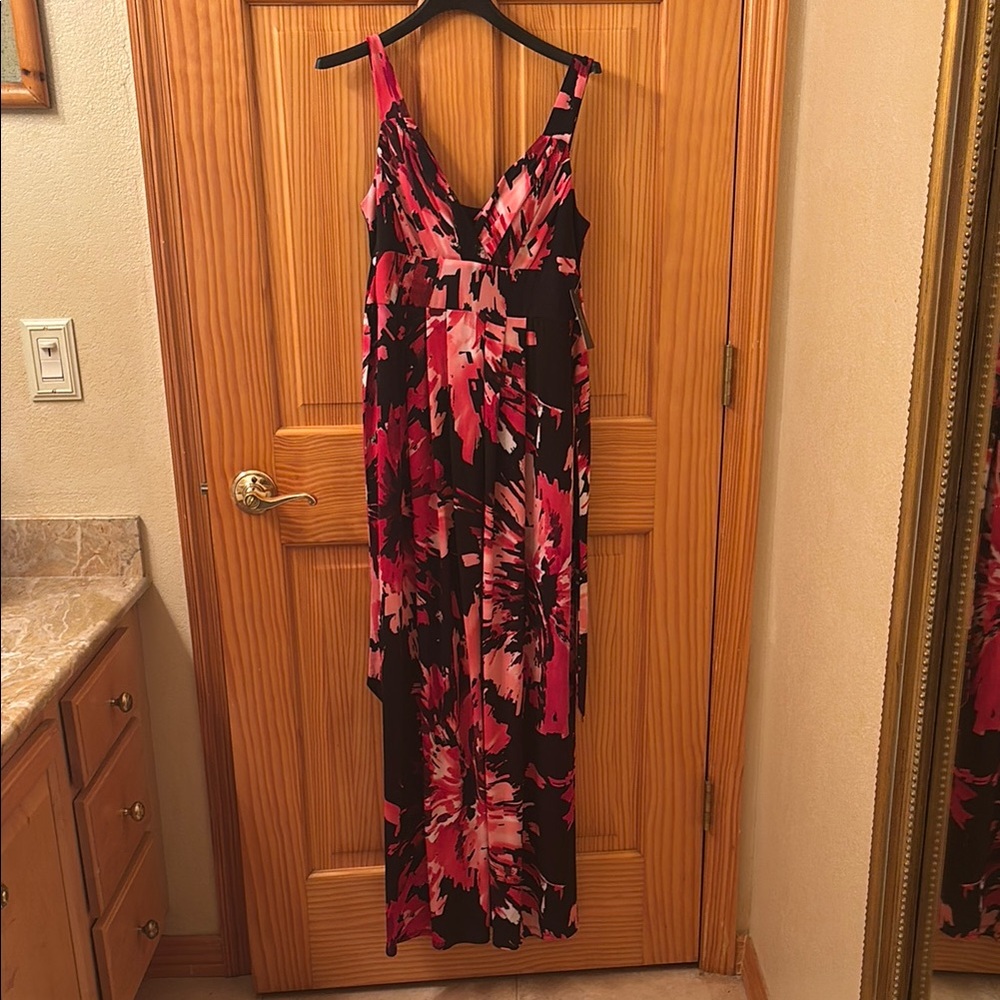 Bisou Bisou Pink and Red Sleeveless V-Neck Maxi Dress